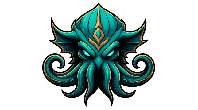 Mysterious Kraken Monster Head Illustration.