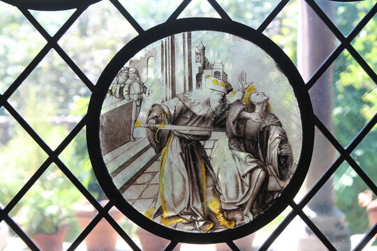 Roundel stained glass with Job murdering Abner. North Netherlandish, ca. 1510-20. The Met Cloisters, New York, USA.