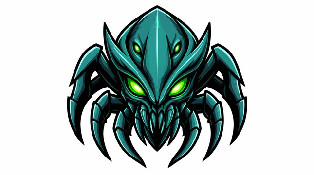 Scary Alien Insect Creature with Glowing Green Eyes.