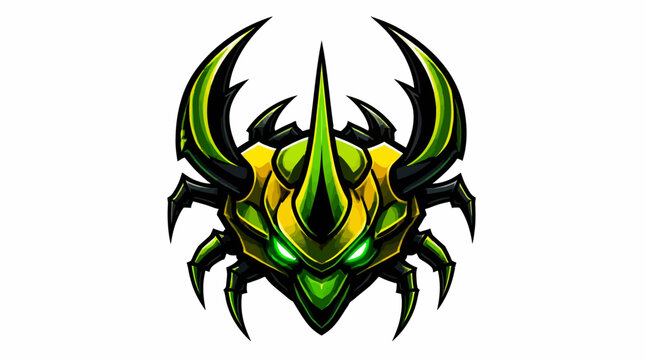 Scary Monster Insect with Big Horns and Glowing Eyes.