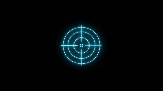Glowing neon light target icon animation. Military training, military target icon. Crosshair, aiming with gun, sniper target. Target icon animation video.