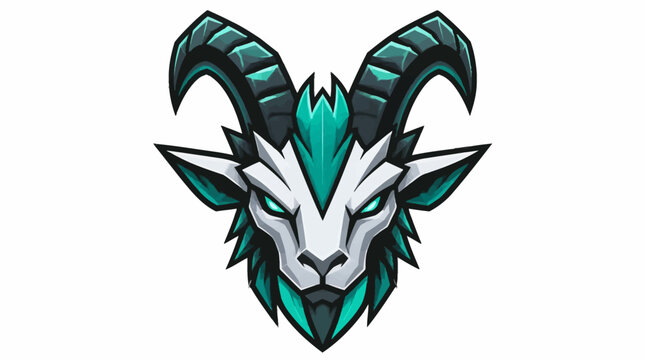 Stylized Goat Head Mascot with Teal Accents.