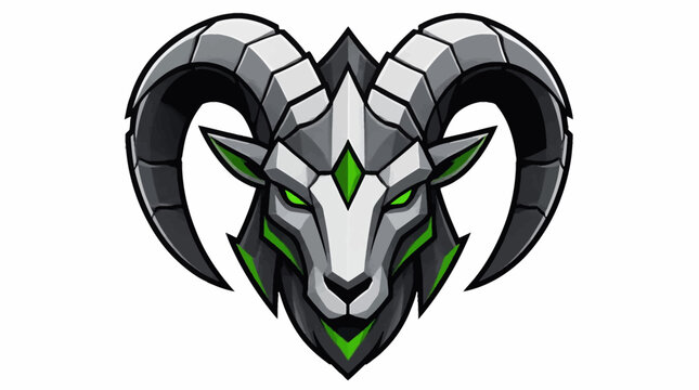 Stylized Ram Head with Metallic Armor and Green Accents.