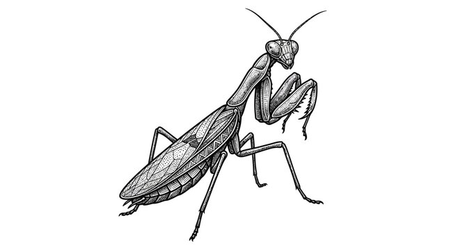 Detailed drawing of a praying mantis.
