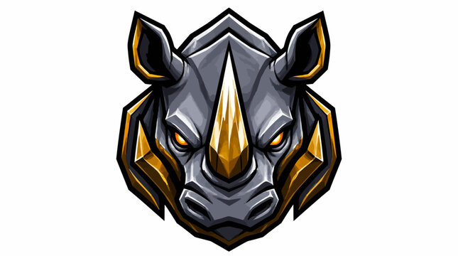 Stylized Rhino Head with Golden Accents Fierce Expression.