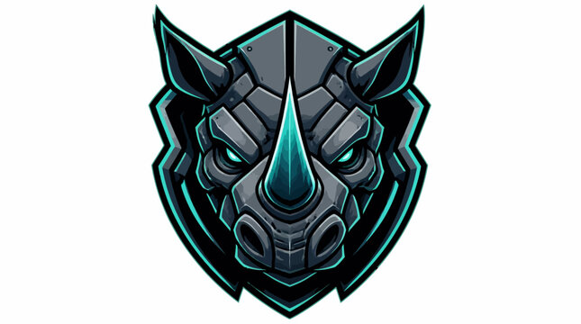 Stylized Rhinoceros Head Emblem with Glowing Blue Horn.