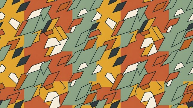 Bauhaus Grid and Abstract Geometric Trapezoid Shapes Flat Vector Seamless Pattern
