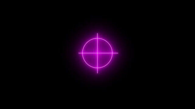 Glowing neon light target icon animation. Military training, military target icon. Crosshair, aiming with gun, sniper target. Target icon animation video.