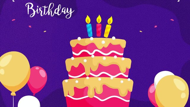 Animated Happy Birthday Text with Balloons and Confetti on Transparent 4K Background