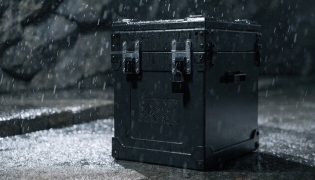 Lockable hazardous material storage box made of robust metal featuring secure latches to comply with safety regulations for transporting toxic substances.
