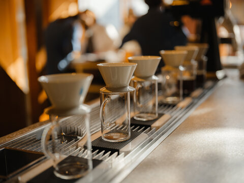 Row of ceramic pour-overs 