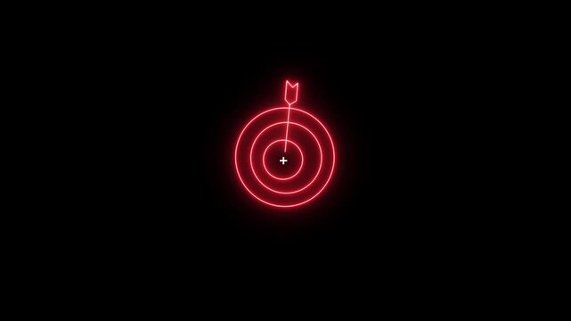 Glowing neon cyan light target icon animation. Military training, military target crosshair, aiming with gun, sniper target. Icon animation video.