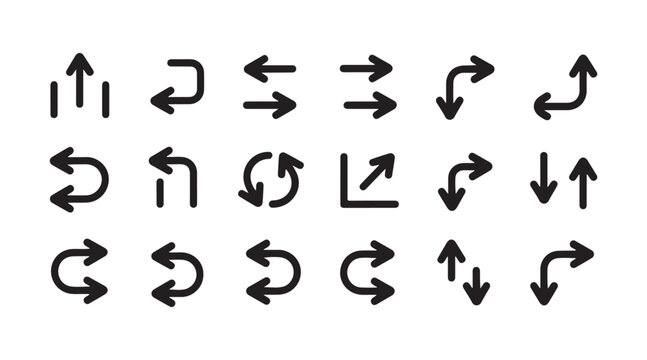 Curved and straight arrows collection for process flow charts and circular loop navigation icons.