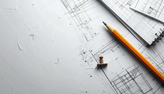 Architectural blueprints and drawing tools on a textured background