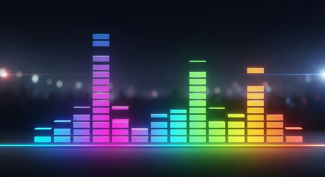 Rainbow colored music equalizer bars on dark background rainbow colors graph Full HD 4K Download 2025 2026