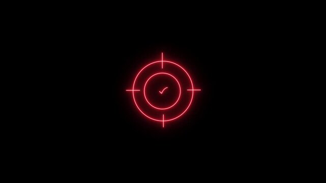 Glowing neon cyan light target icon animation. Military training, military target crosshair, aiming with gun, sniper target. Icon animation video.