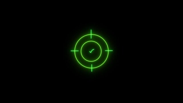 Glowing neon light target icon animation. Military training, military target icon. Crosshair, aiming with gun, sniper target. Target icon animation video.