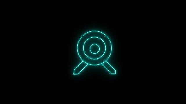 Glowing neon cyan light target icon animation. Military training, military target crosshair, aiming with gun, sniper target. Icon animation video.