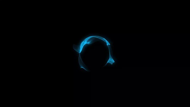 Futuristic circular audio spectrum visualizer with glowing cyan waveform, monochrome sound seamless looping equalizer on black background, music visualization animation in 4K.