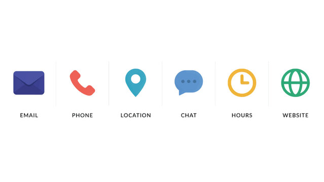 A clean web icon featuring various communication and location symbols on a white background.