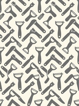 Seamless pattern of kitchen peelers and food preparation tools