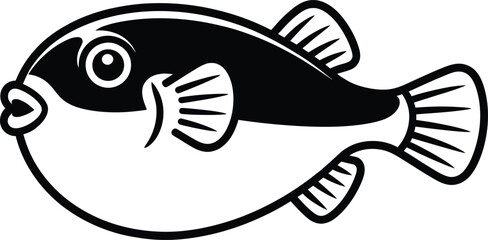 Black and white pufferfish illustration marine life graphic design element © MSTRUBINA