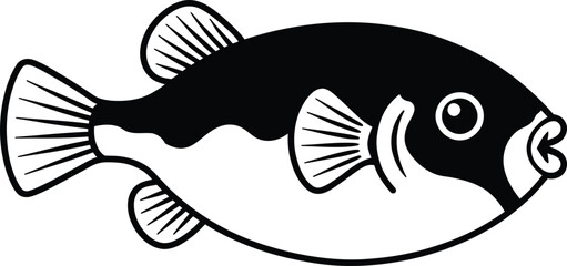 Black and white illustration of a pufferfish with distinctive markings © MSTRUBINA