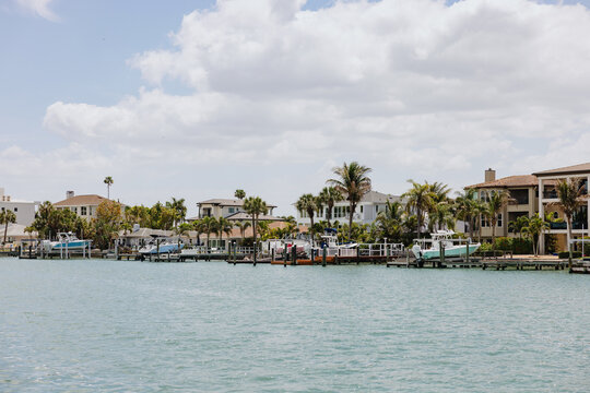 Waterfront Homes and Boat Docks Along Coastal Canal