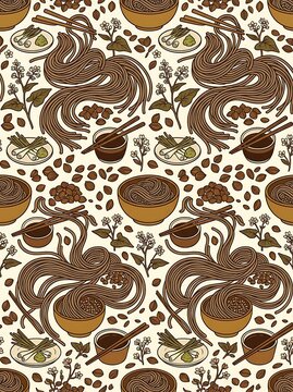 Traditional japanese buckwheat noodle seamless background pattern