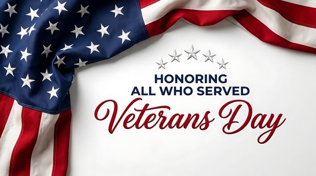 Veterans Day banner honoring served. Honoring all who served American flag