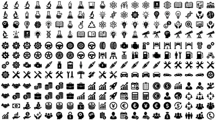 Obraz premium Dense symbols and icons illustration - black and white signs graphics patterns, vector design set