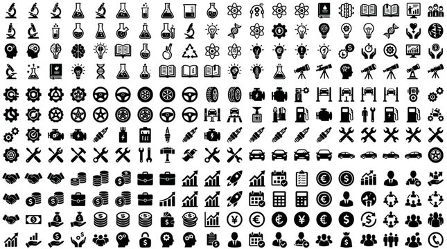 A detailed illustration showcases various symbols and icons arranged densely.