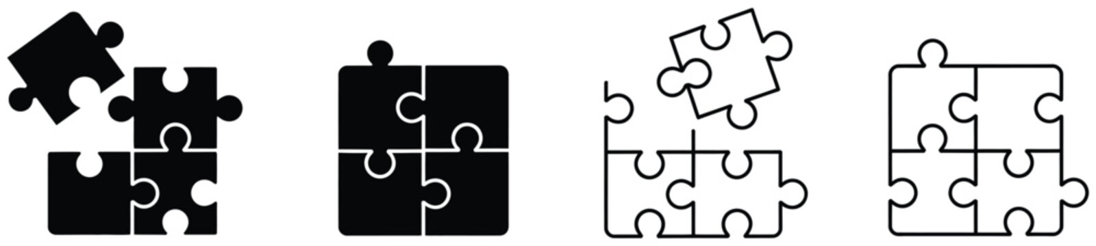 Puzzle template icon set vector illustration featuring jigsaw puzzle pieces for autism awareness, education, teamwork, and creative design projects, vector designs