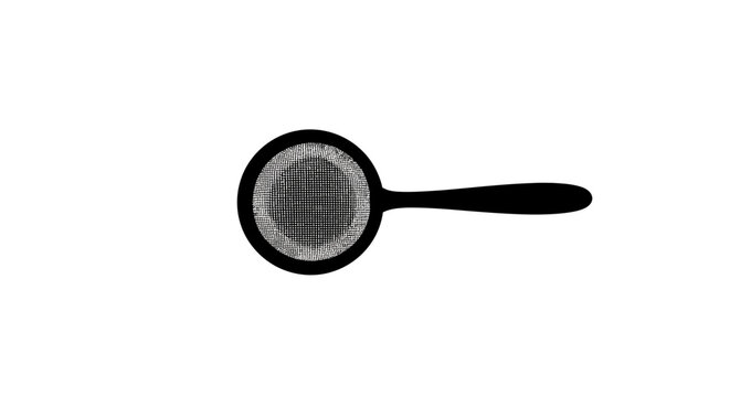 Black handled mesh strainer on white background with preparation equipment culinary kitchen cooking utensil filter sieve tool food