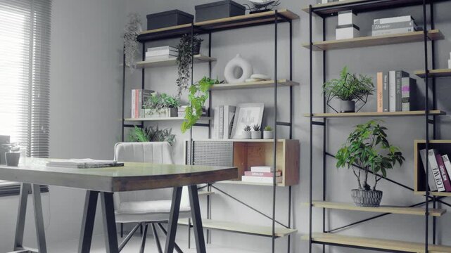 Modern office Interior with Wooden Table Contemporary Chairs Elegant Home Decor and Stylish Residential Architecture Design 4k