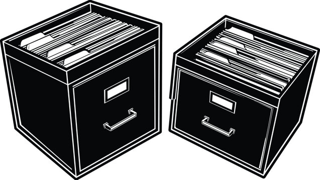 Cabinet silhouette vector graphic showing storage box organization