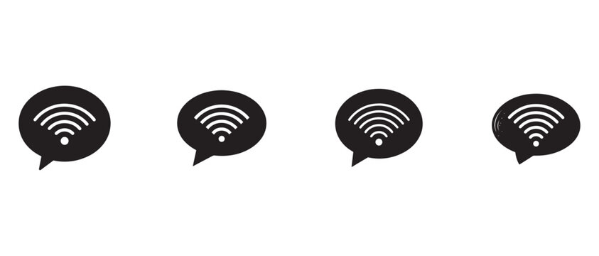 Wifi signal icons in speech bubbles for network connection and communication technology symbolizing internet access and digital communication tools  various designs