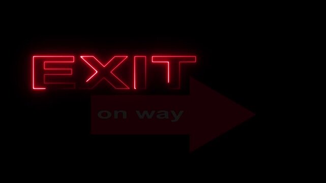 Neon red exit sign with directional arrow motion for emergency wayfinding and safety navigation