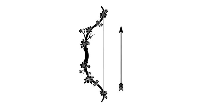 Ornate Archery Bow and Arrow Set Vector Line Art