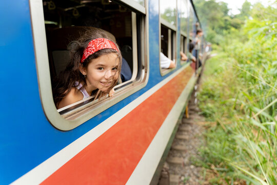 Girl Enjoying Scenic Train Ride. Ella, Sri Lanka