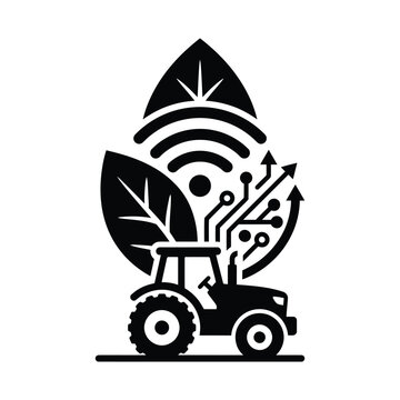 Smart farming and precision agriculture technology icon with tractor and leaves