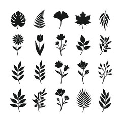 Naklejka premium Set of tropical leaves and botanical foliage vector icons