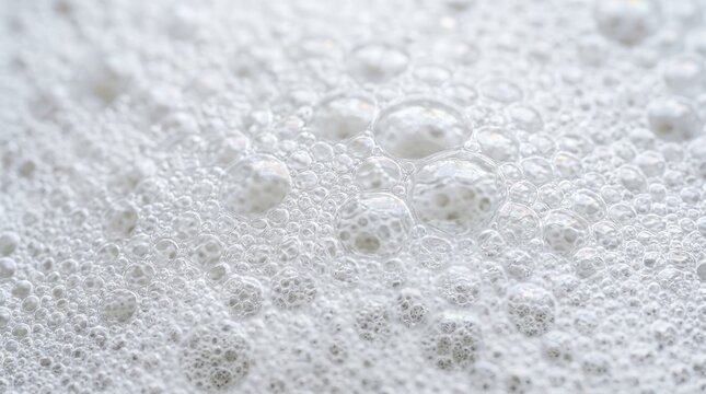 Close-Up View of Delicate Foam with Bubbles on White Background