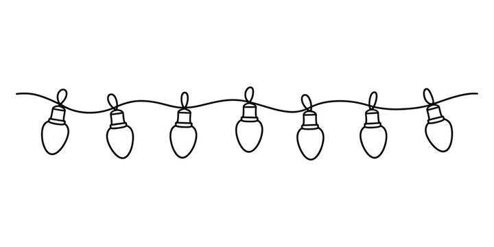 continuous line art of a string of hanging christmas fairy lights