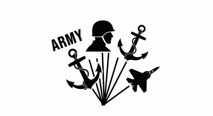 Black army logo with anchors with fighter jet white background logo soldier helmet two anchors air force soldier s helicopter military with insignia © Kamola