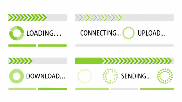 Loading animations with circular progress indicators flat vector illustration