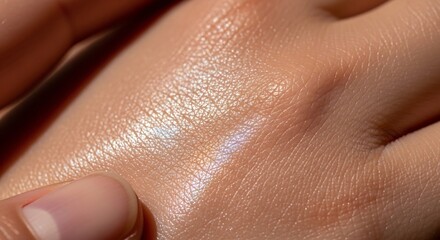 Fototapeta premium Hand skin glistening with moisture in close view