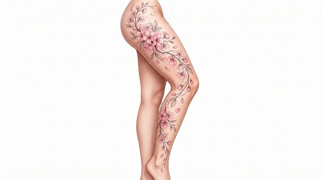 Sakura Blossom Flow Leg Tattoo Design