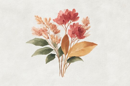 A bouquet of pink flowers on a white background. the flowers are painted in a watercolor style with the petals of the flowers in shades of pink and the leaves in a vibrant green.