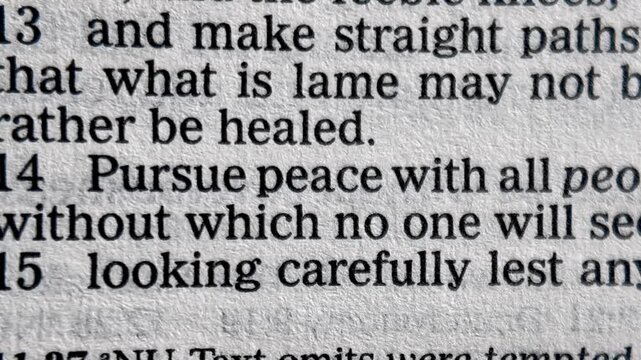 Peace in bible scripture text montage macro christian faith pages changing with peace word centered in focus